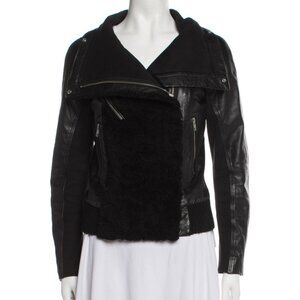Leather Biker Jacket Shearling 2 SMALL YIGAL AZROUEL Black Lamb Soft Authentic